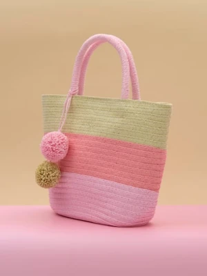 Sinsay - Pleciona kolorowa torba z ozdobnym pomponem - wielobarwny
