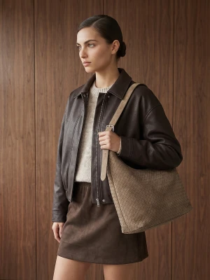 Sinsay - Pleciona torba hobo - beżowy