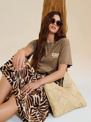 Sinsay - Pleciona torba na ramię - kremowy