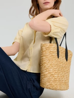 Sinsay - Pleciona torba na ramię typu tote - beżowy