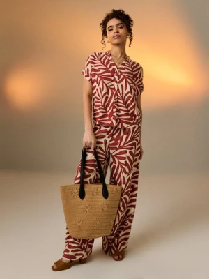 Sinsay - Pleciona torba na ramię typu tote z aplikacjami kwiatowymi - beżowy