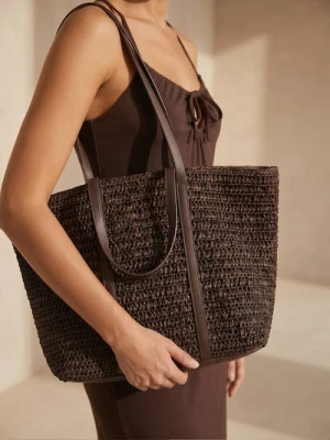 Sinsay - Pleciona torba shopper na ramię - brązowy