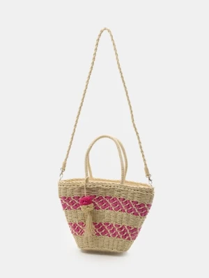 Sinsay - Pleciona torba shopper na ramię z chwostem - kremowy