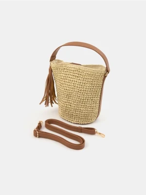 Sinsay - Pleciona torebka bucket - kremowy