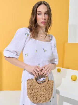 Sinsay - Pleciona torebka - kremowy