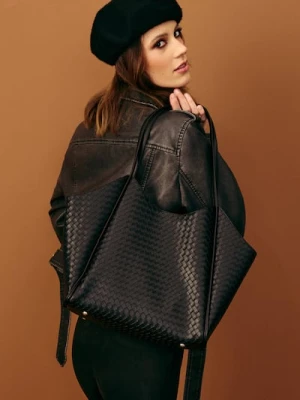 Sinsay - Pleciona torebka na ramię - czarny