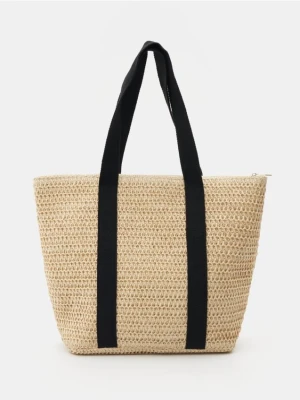 Sinsay - Pleciona torebka shopper - kremowy