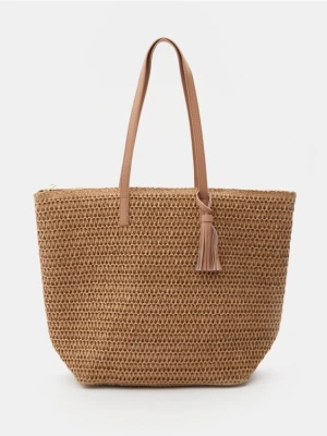 Sinsay - Pleciona torebka shopper - kremowy