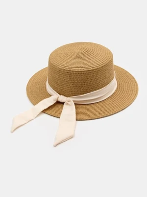 Sinsay - Pleciony kapelusz ze wstążką - beżowy
