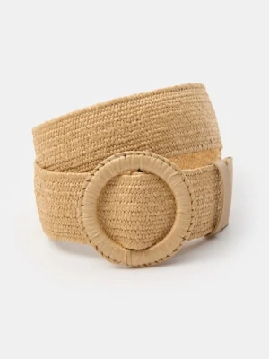 Sinsay - Pleciony pasek z okrągłą klamrą - kremowy
