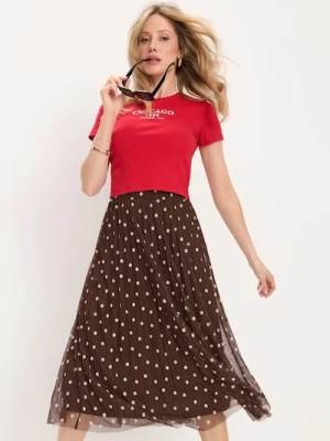 Sinsay - Plisowana spódnica midi w grochy - wielobarwny