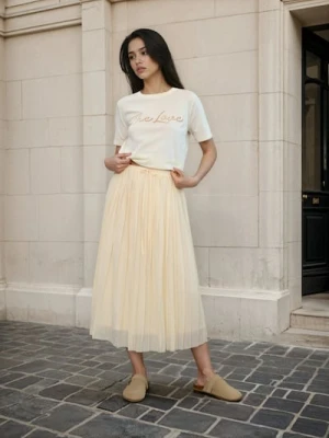 Sinsay - Plisowana spódnica midi z wiązaniem w pasie - żółty