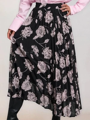 Sinsay - Plisowana spódnica midi ze wzorkiem - czarny