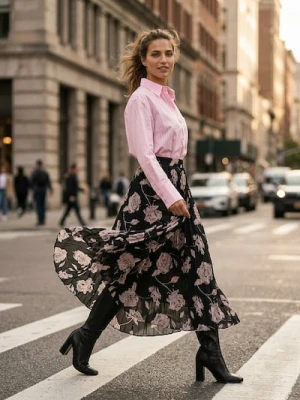 Sinsay - Plisowana spódnica midi ze wzorkiem - czarny