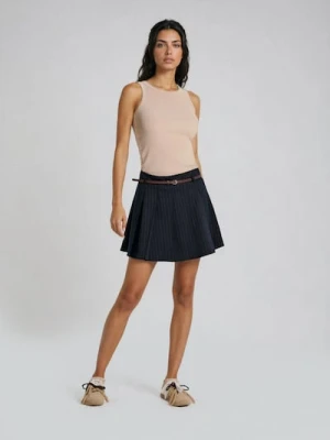 Sinsay - Plisowana spódnica mini z paskiem z domieszką wiskozy - granatowy