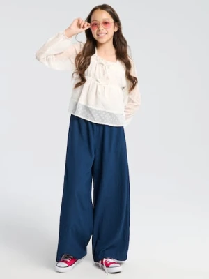 Sinsay - Plisowane spodnie wiązane w pasie - granatowy