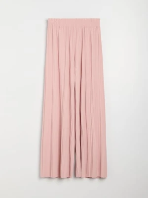 Sinsay - Plisowane spodnie wide leg z elastycznym pasem - różowy