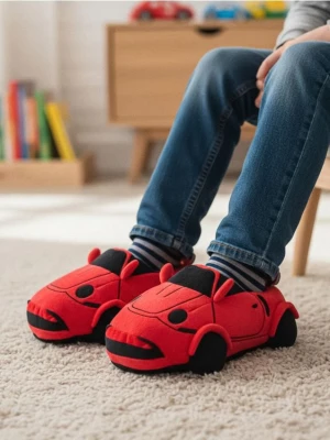 Sinsay - Pluszowe kapcie z elementami 3D - czerwony