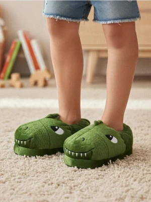 Sinsay - Pluszowe kapcie z elementami dinozaura 3D - zielony