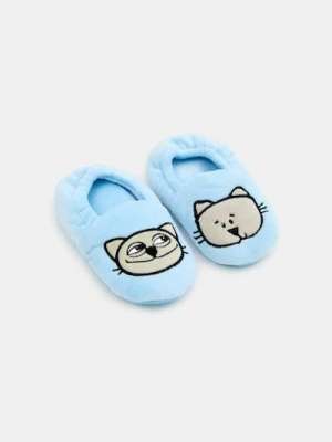 Sinsay - Pluszowe kapcie z haftem Kicia Kocia - niebieski