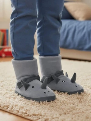 Sinsay - Pluszowe kapcie za kostkę z elementami 3D - szary