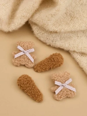 Sinsay - Pluszowe spinki do włosów 4 pack - brązowy