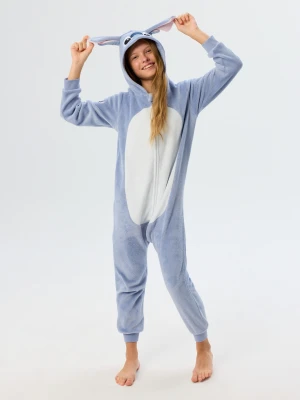 Sinsay - Pluszowy kombinezon onesie z kapturem i uszkami 3D Stitch - błękitny
