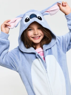 Sinsay - Pluszowy kombinezon onesie z kapturem i uszkami 3D Stitch - błękitny