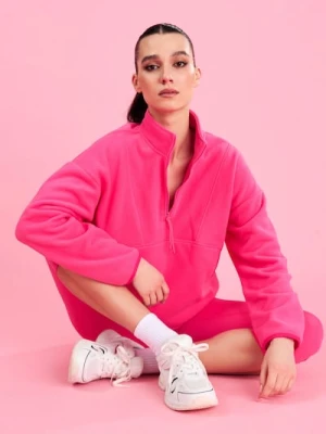 Zdjęcie produktu Sinsay - Polarowa bluza half-zip ze stójką i ściągaczami Gym Hard - różowy