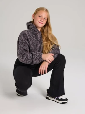Sinsay - Polarowa bluza z kapturem z nadrukiem w panterkę - szary