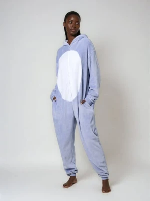 Sinsay - Polarowa piżama onesie z kapturem i uszami 3D Stitch - błękitny