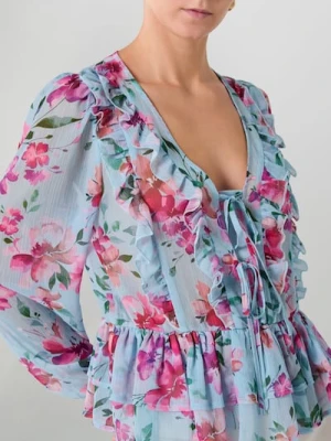 Sinsay - Półprzezroczysta bluzka w kwiatowy wzór - wielobarwny