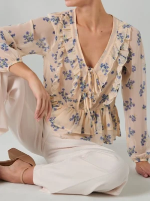 Sinsay - Półprzezroczysta bluzka w kwiatowy wzór - żółty