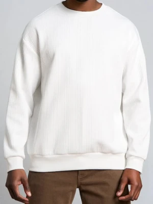 Sinsay - Prążkowana bluza crewneck - kremowy