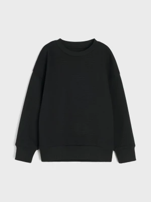 Sinsay - Prążkowana bluza crewneck z bawełną - czarny