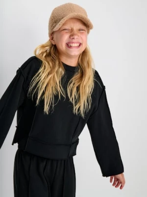 Sinsay - Prążkowana bluza crewneck z polarem wewnątrz - czarny