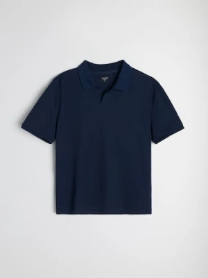 Sinsay - Prążkowana bluza polo z krótkim rękawem - granatowy