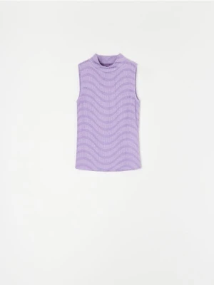 Sinsay - Prążkowana bluzka bez rękawów z półgolfem - fioletowy