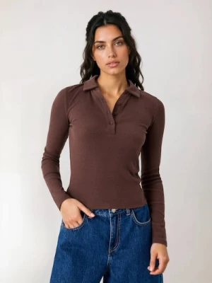 Sinsay - Prążkowana bluzka polo - brązowy
