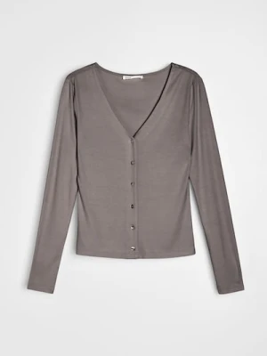 Sinsay - Prążkowana bluzka z wiskozy - brązowy