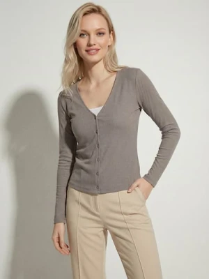 Sinsay - Prążkowana bluzka z wiskozy - brązowy