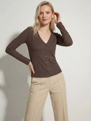 Sinsay - Prążkowana bluzka z wiskozy - brązowy