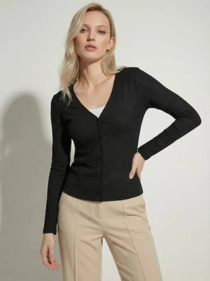 Sinsay - Prążkowana bluzka z wiskozy - czarny