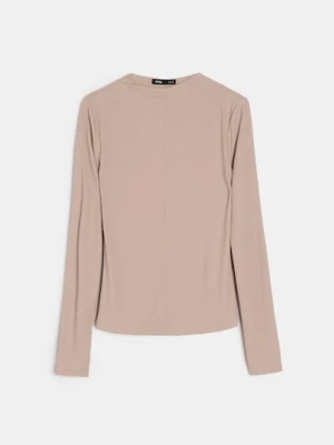 Sinsay - Prążkowana bluzka z zabudowanym dekoltem z domieszką wiskozy - beżowy