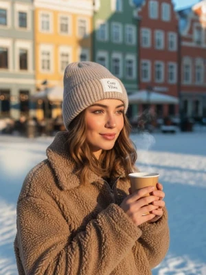 Sinsay - Prążkowana czapka beanie - beżowy