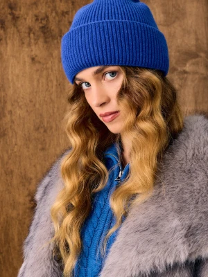Sinsay - Prążkowana czapka beanie - niebieski