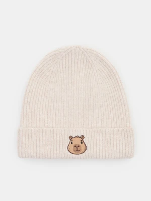 Sinsay - Prążkowana czapka beanie z motywem kapibary - beżowy