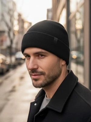 Sinsay - Prążkowana czapka z domieszką wełny - czarny