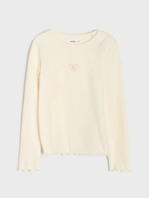 Sinsay - Prążkowana koszulka - kremowy