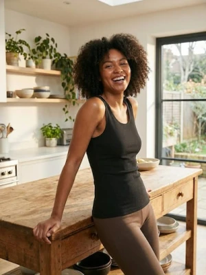 Sinsay - Prążkowana koszulka na ramiączkach - czarny